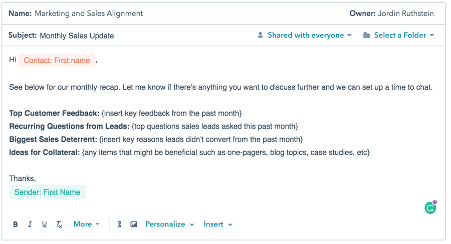 Email Template Example - Marketing and Sales Alignment
