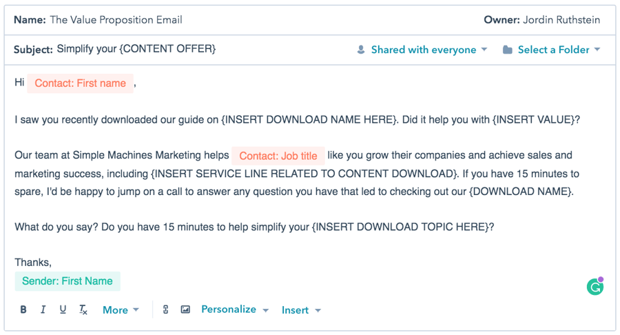 Email Template Example - Value Proposition