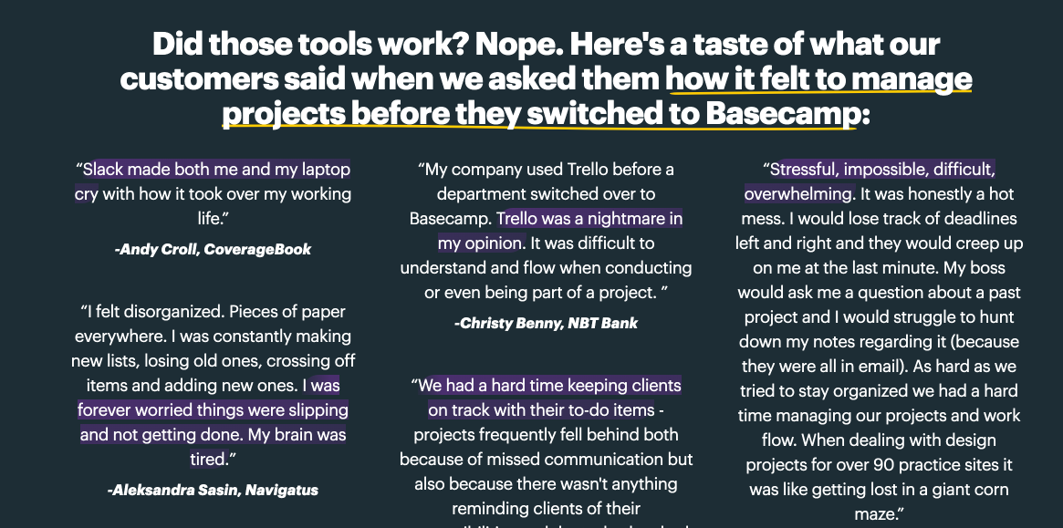 customer success stories testimonial pages