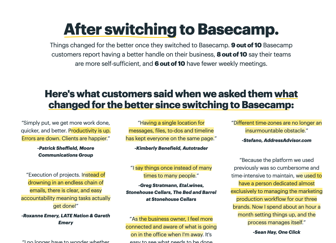 customer success stories testimonial pages